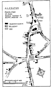 ALCESTER Sketch Plan of town
showing positions of ancient buildings 1938